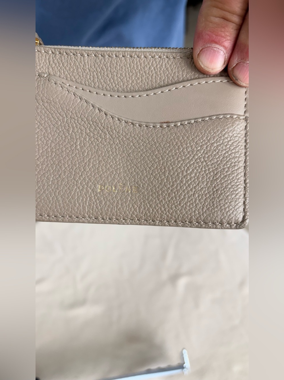 Pebbled Leather Card Case Wallet - Taupe